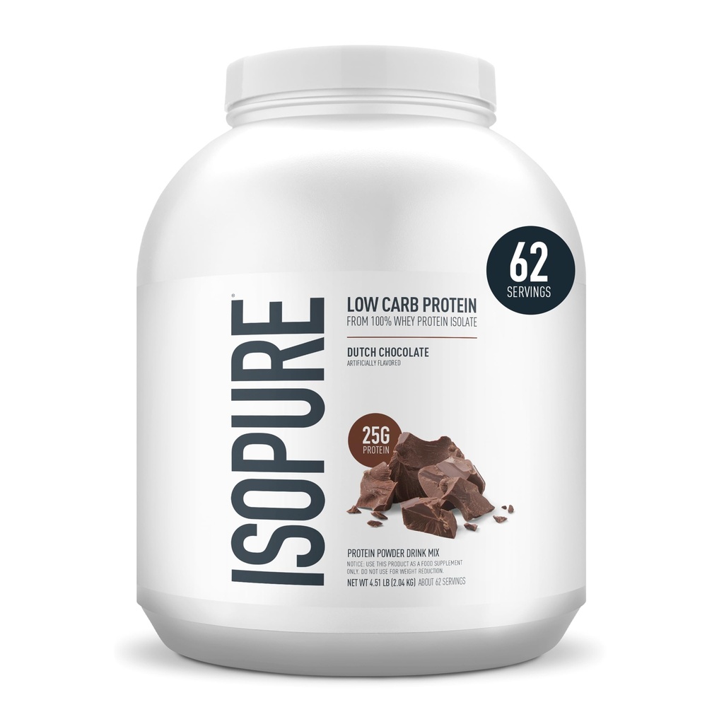 Isopure 낮은 Carb 100 % 순수한 Whey Isolate Protein Powder, Lactose Free, Gluten Free, 비타민과 함께, 네덜란드 초콜릿, 25g Protein Per 서빙 당, 4.5 Lbs, 62 서빙 (5 월 Vary)