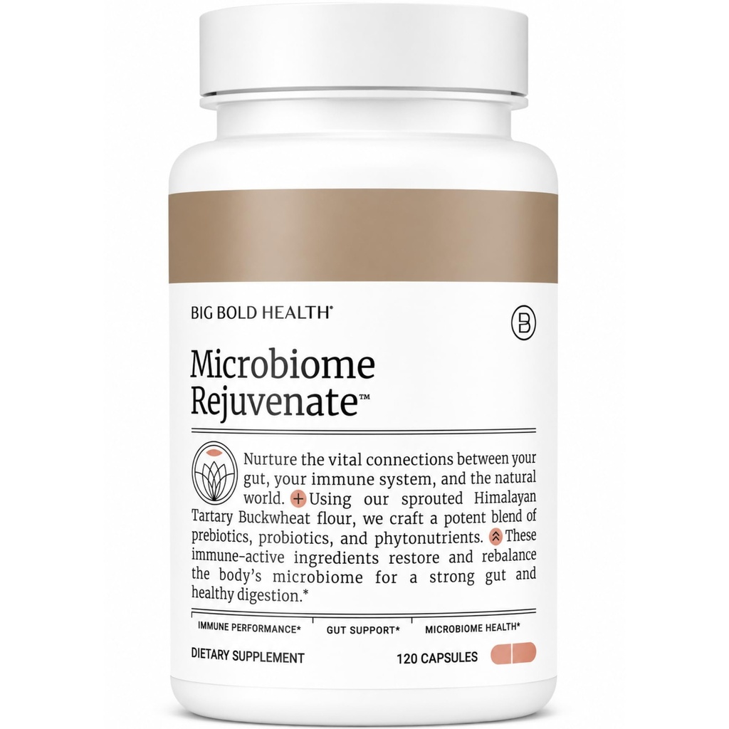 BIG BOLD HEALTH Microbiome Rejuvenate Prebiotic + Probiotic Supplement for Gut Health & Immune System Support - Immune-Active Himalayan Tartary Buckwheat - 글루텐 프리 (120 채식 캡슐)