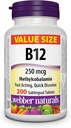 Webber Naturals 비타민 B12 250 mcg Methylcobalamin, 200 하위 언어 정제