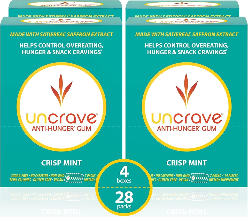 UnCrave Gum - 100 % 순수 소프론 추출물과 주입 - 제어 크레이빙 - Mood 개선 - Vision Health - Crisp Mint (56 조각)