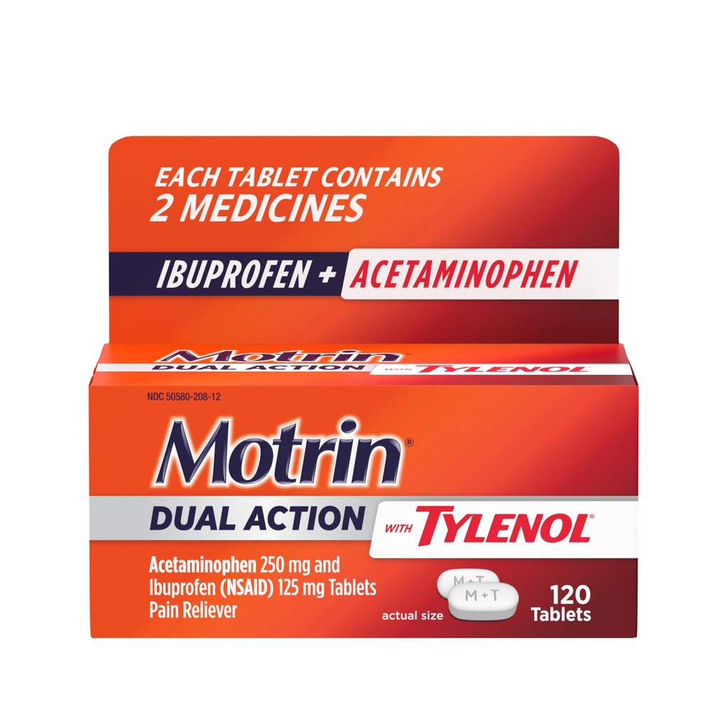 Tylenol, Ibuprofen & Acetaminophen를 가진 Motrin 이중 활동은 Minor Aches & 고통, Ibuprofen (NSAID) 125 mg & Acetaminophen 250 mg, 120 ct를 위한 이중 활동 고통 의존합니다