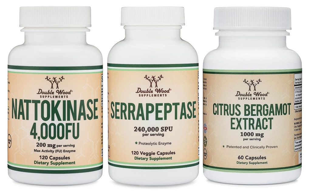 Nattokinase 보충교재 (120의 캡슐), Serrapeptase (120의 캡슐), Citrus Bergamot (60의 캡슐)