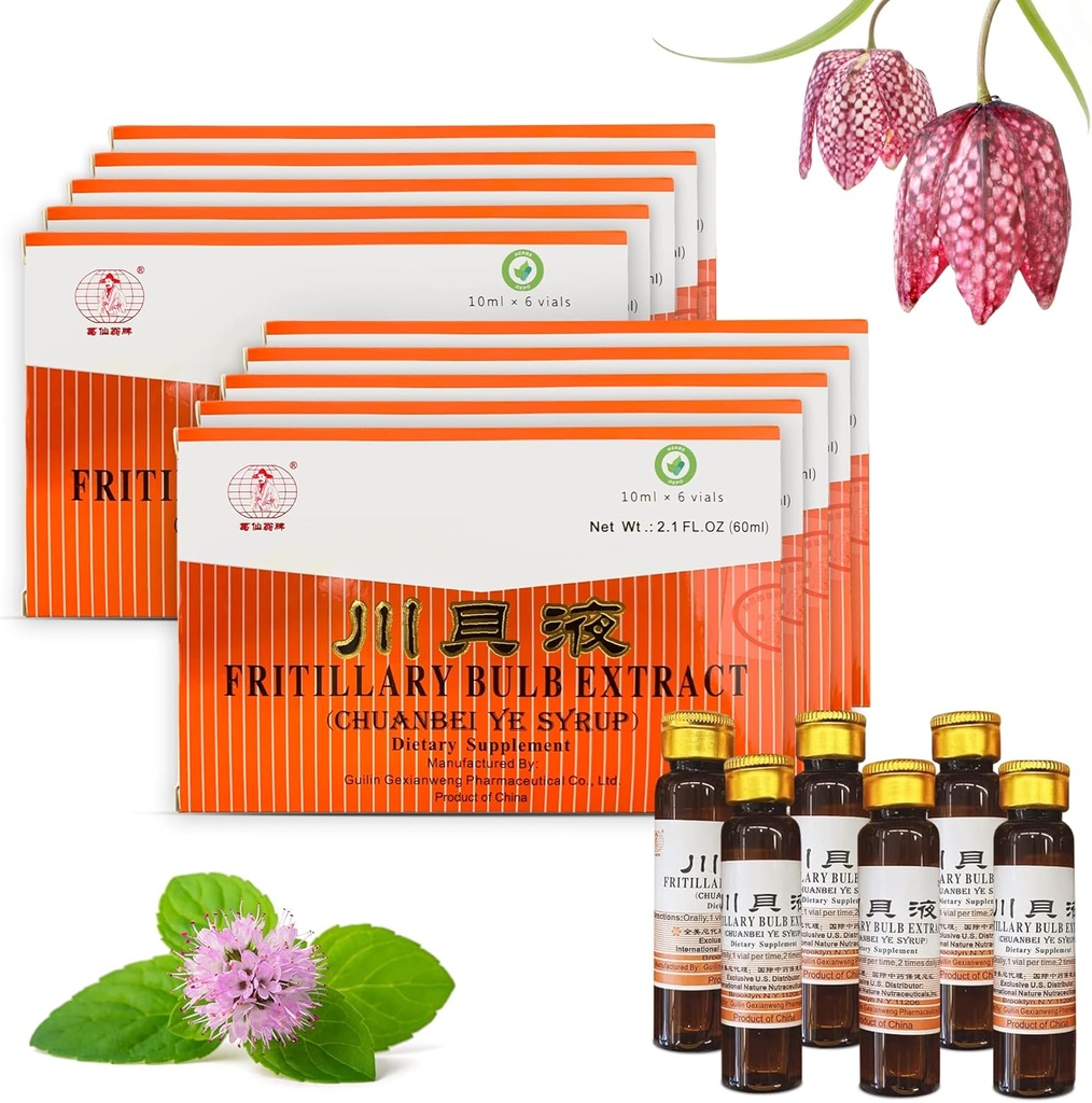 허브의 10 팩Depo Fritillary 전구 추출물 - 달콤한, 맛있고, 비 Drowsy 및 효과적인 구두 액체 규정식 보충교재 기침 시럽 (Chuanbei Ye Syrup) - 60 병 (10 ml 당)