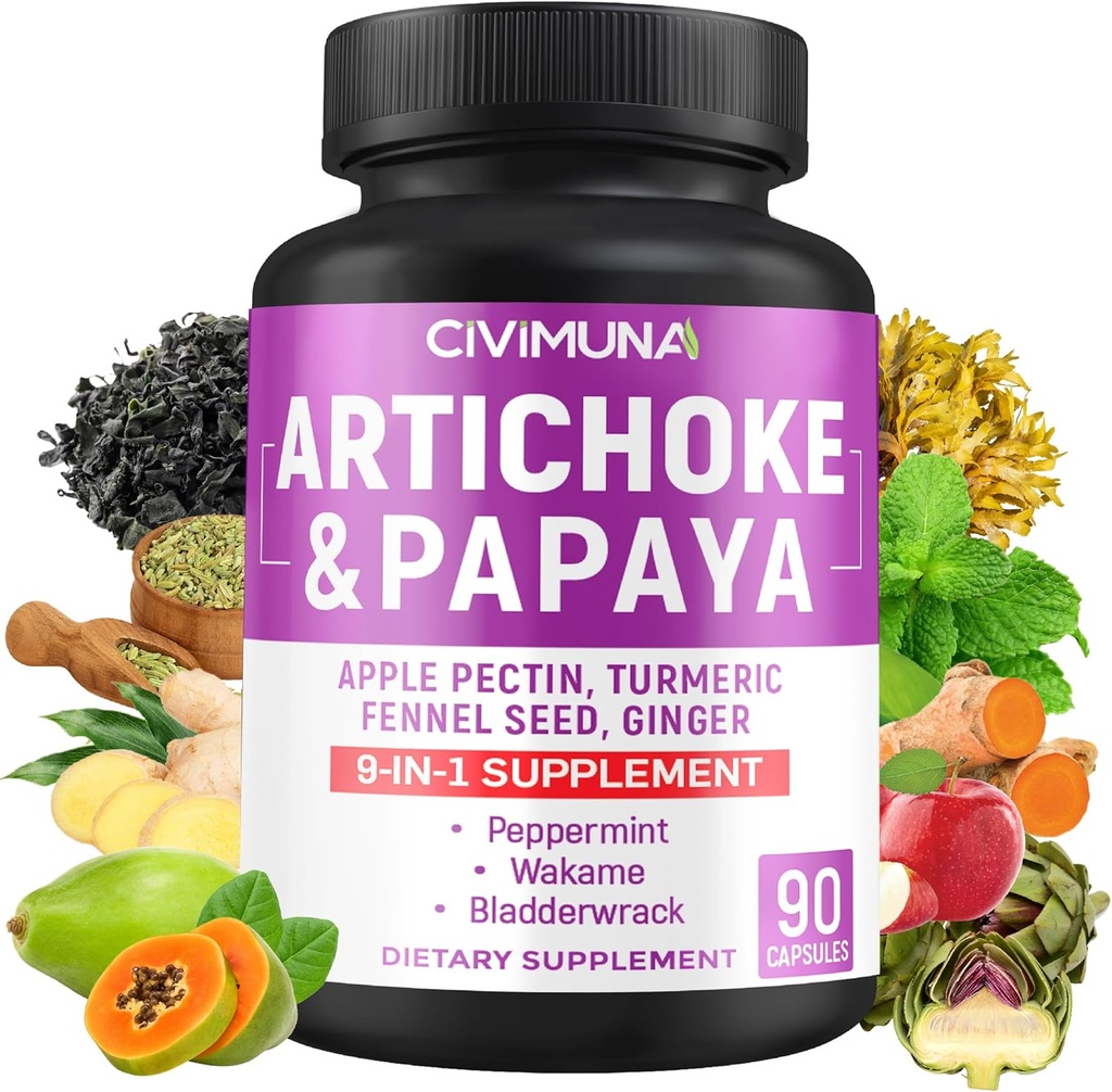 Artichoke, Papaya, Apple Pectin 및 더 많은 것을 가진 Artichoke 캡슐 - 3 달 공급을 위한 90의 캡슐