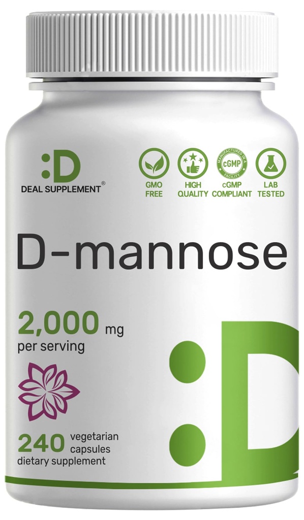 DEAL SUPPLEMENT D Mannose 500mg 캡슐 (포장 당 2,000mg), 240 Veggie 알약 – 빠른 임시 수용성 형태 – 여분 힘 Urinary Tract (UTI) 건강 지원 – 비 GMO, 비건 친절한