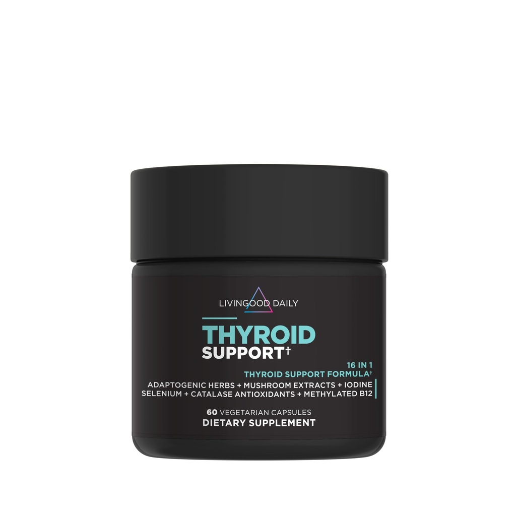 Livingood 매일 Thyroid 지원 보충교재, Adaptogenic 허브, Iodine, 마그네슘 및 Selenium, 여자 & 남자, 채식 캡슐, 글루텐, 60 조사를 가진 16에서 1 웰니스 혼합