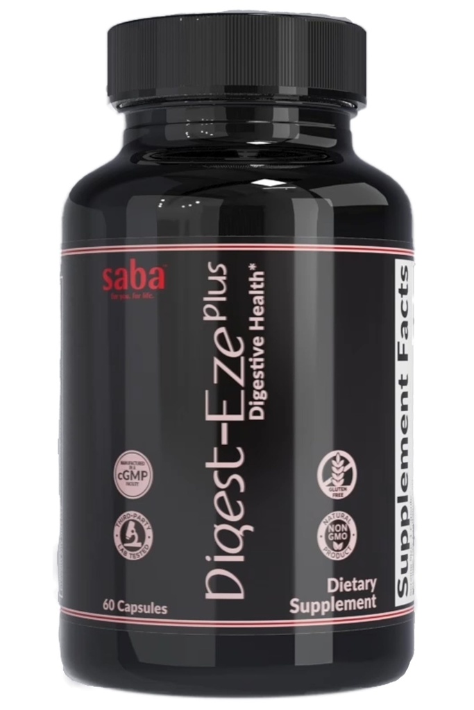 Saba Digestive-EZE Plus–Broad Spectrum Plant-Sourced Enzymes, Prebiotics & Probiotics-Support Digestive & Gut Functions, Immunity & Absorption with Betaine, Bromelain -60 캡슐