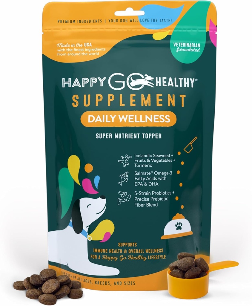 개를위한 매일 건강 보조 식품 | Probiotic & Prebiotic Benefits with Fish Oil & Seaweed to Keep Your Dog Beaming All Day Long | 모든 품종 및 크기 | 60 개