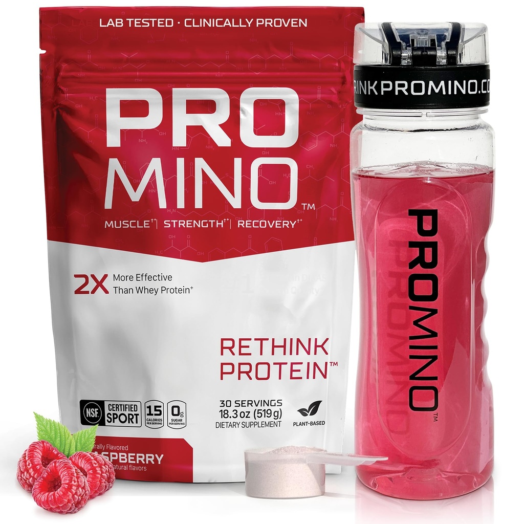 Promino® Essential Amino Acid Muscle 음료 - 2X Whey보다 효과적인 - 스포츠에 대한 NSF 인증 - Sugar-Free Recovery Fuel - Raspberry, 30 서빙