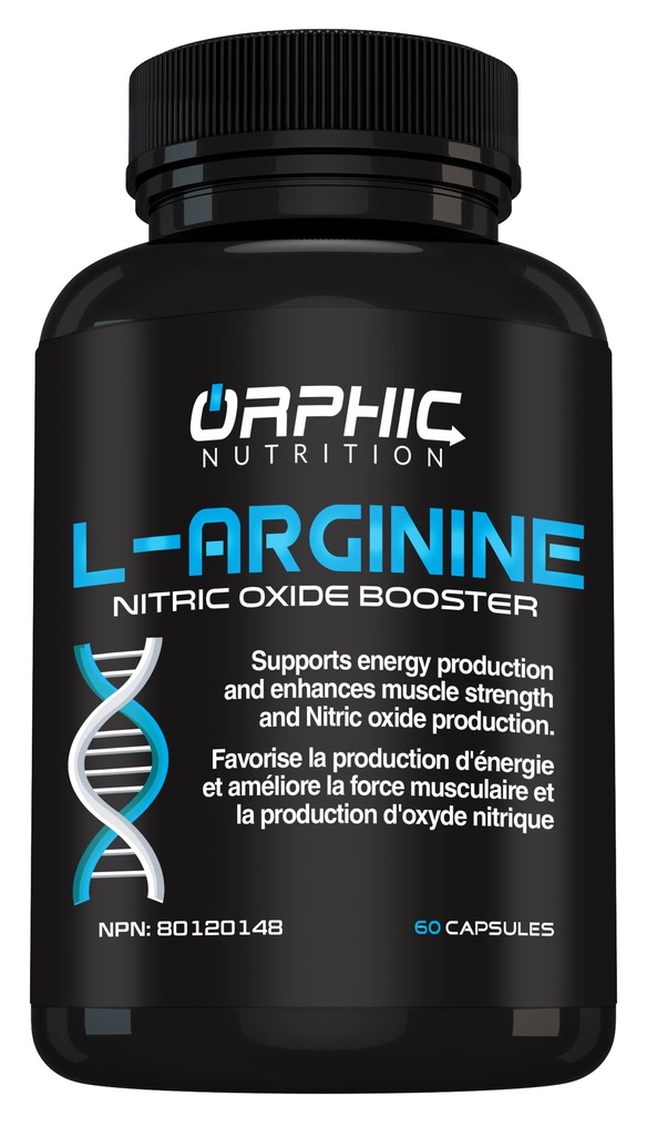 ORPHIC NUTRITION L Arginine 보충 남성 1000mg + - 60 캡슐 - L Citrulline 및 Nitric 산화물 보충 근육 건강을 지원하기 위해, 운동 내구시간, 관성, 심장 건강, 에너지 레벨 *