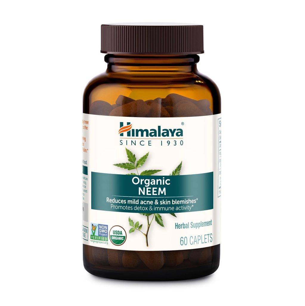 히말라야 유기 Neem, 60 일 공급 - 초본 여드름은 명확한 피부와 해독을 지원하는 보충합니다 - USDA 유기, 채식주의자, 비 GMO, 글루텐 자유로운, 600 mg, 60의 모자를 씌웁니다