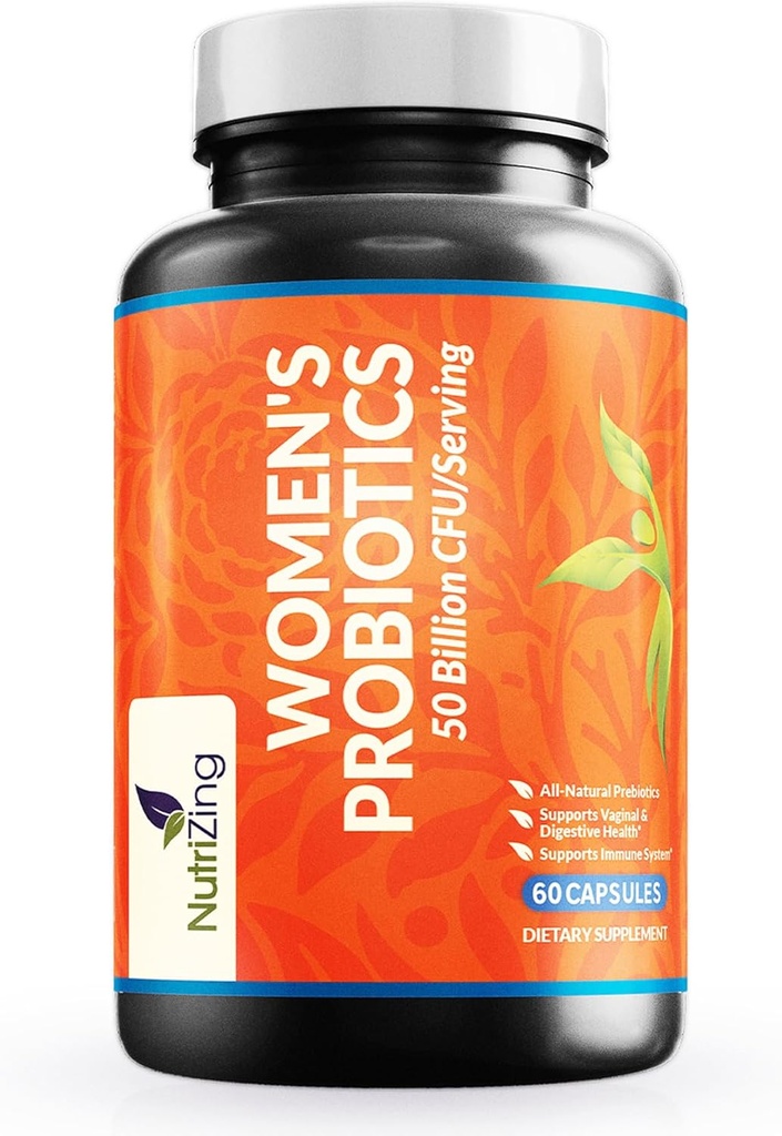 Gut 건강을위한 NutriZing Womens Probiotic - 50 억 CFU - 여성 소화 건강 및 pH 균형을위한 Prebiotics 및 Probiotics - Lactobacillus Reuteri & Rhamnosus 보충제 - 질 지원