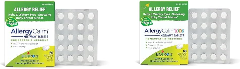 Boiron AllergyCalm Tablets for Allergy Relief Bundle with Adult 60 카운트 및 키즈 60 카운트