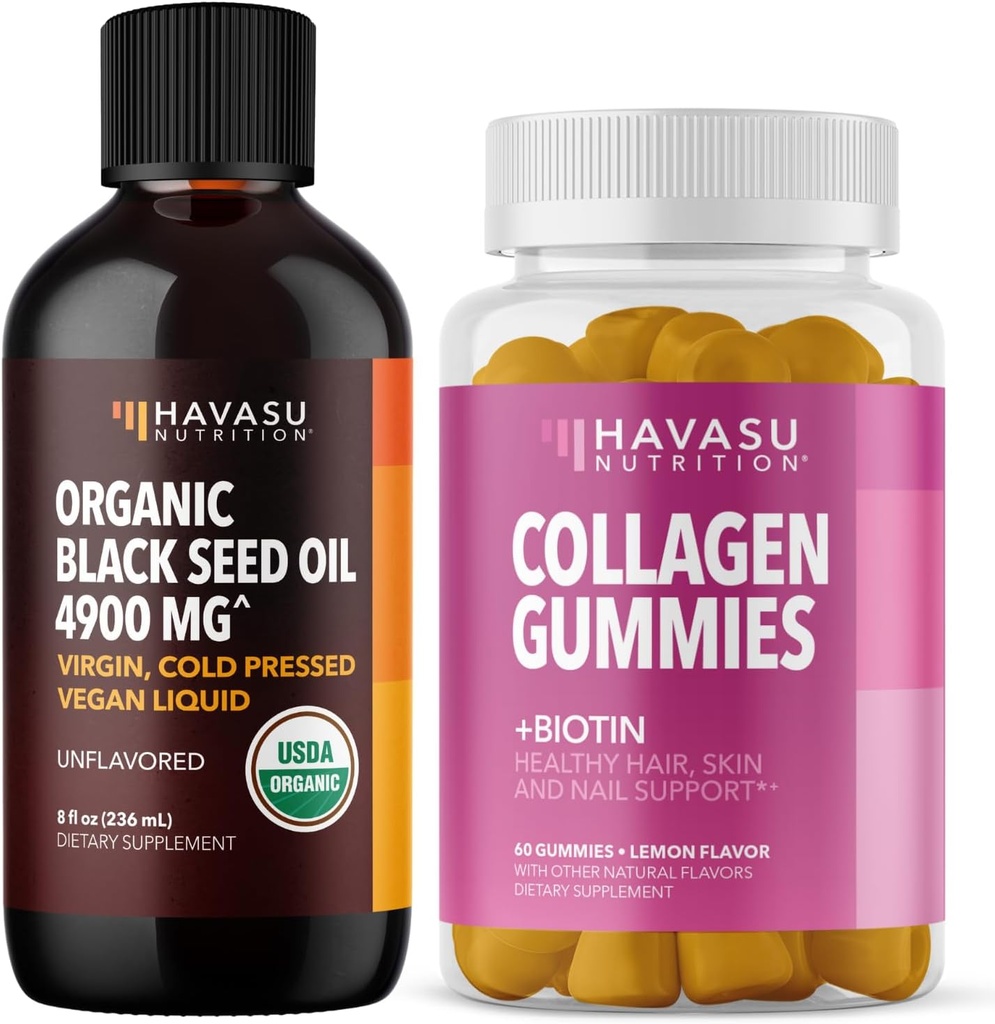 HAVASU 영양 유기 검정씨 기름 액체 + 교원질 Gummies 뭉치