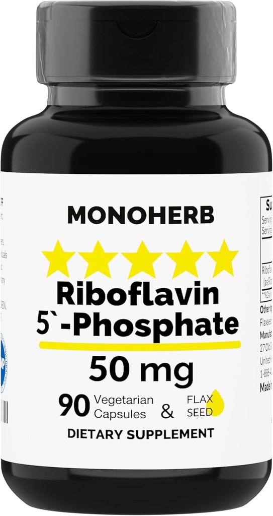 MONOHERB Riboflavin 5'-Phosphate 50 mg - 90 채식 캡슐 - 비타민 B2 - 미국에서 만드는