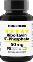 MONOHERB Riboflavin 5'-Phosphate 50 mg - 90 채식 캡슐 - 비타민 B2 - 미국에서 만드는