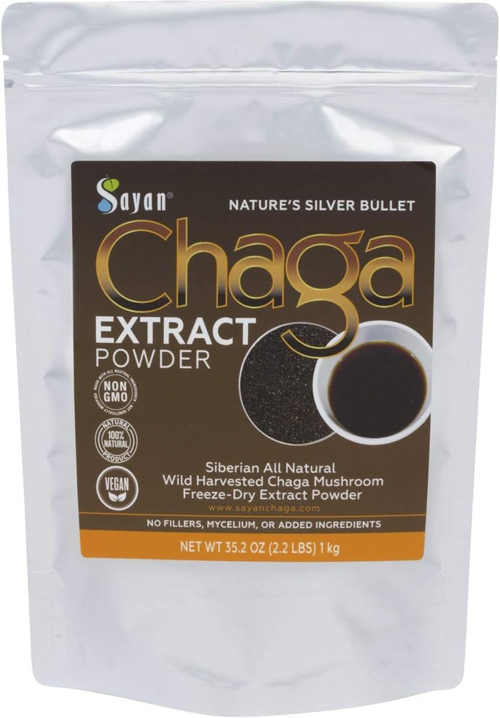 Sayan Chaga 버섯 추출물 분말 (2.2 Lb) - 동결 건조 Siberian 야생 수확 - 면역 및 소화 지원을위한 유기 산화 차 - 초점, 에너지, Clarity, Wellness - 첨가물 없음
