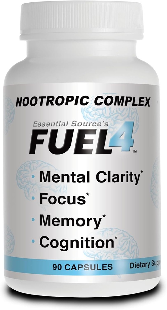 Fuel4 Nootropic 두뇌 지원 보충교재 – 비타민 D3, Ginkgo Biloba, Cognivia, 알파 GPC, DMAE & Huperzine A – 미국에서 만든 비 GMO를 가진 초점 & 정신 명확성 캡슐 – 90 Veggie 캡슐