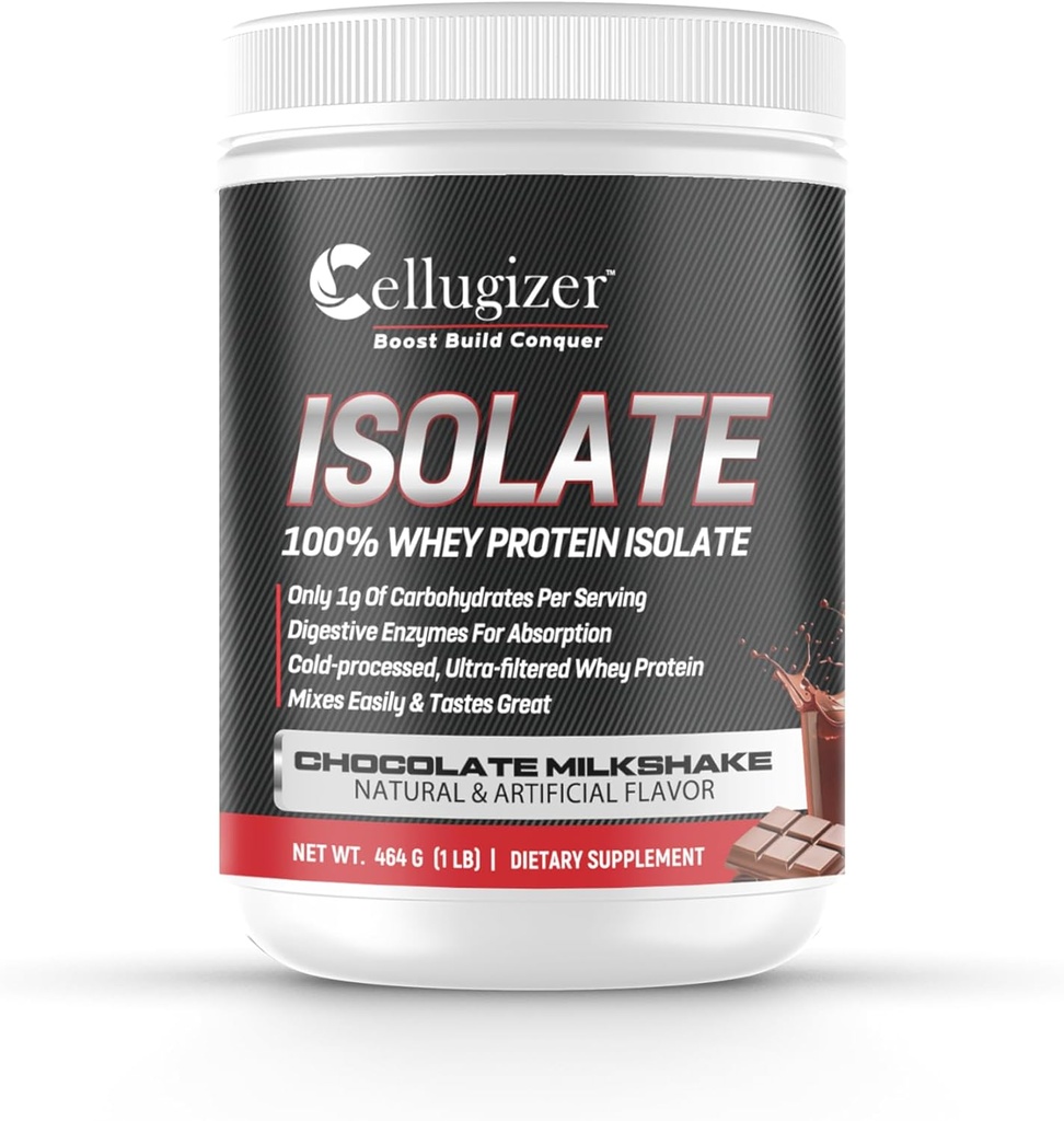 Cellugizer 100 % Whey Isolate 1lb, 초콜릿 I 25g 단백질, 빠른 소화 I 0g 설탕, 낮은 Carb