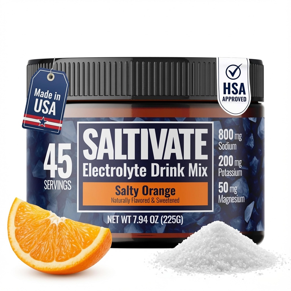Zero Sugar Electrolyte Powder | Salty Orange Hydration (Strenvia) | 고속, POTS, 땀 회복을 위한 높은 나트륨 마그네슘 전극 | 32 Fl Oz의 45 인분을 만듭니다 | 미국
