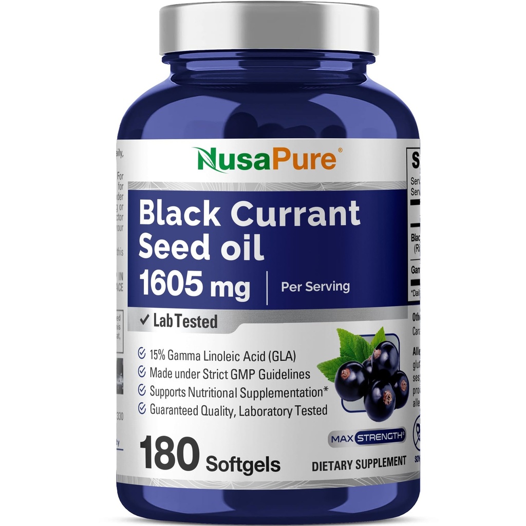 NusaPure 검정 Currant씨 기름 1605 mg 감마 Linoleic 산 (GLA) 15% 180 Softgels (비 GMO, Soyfree)