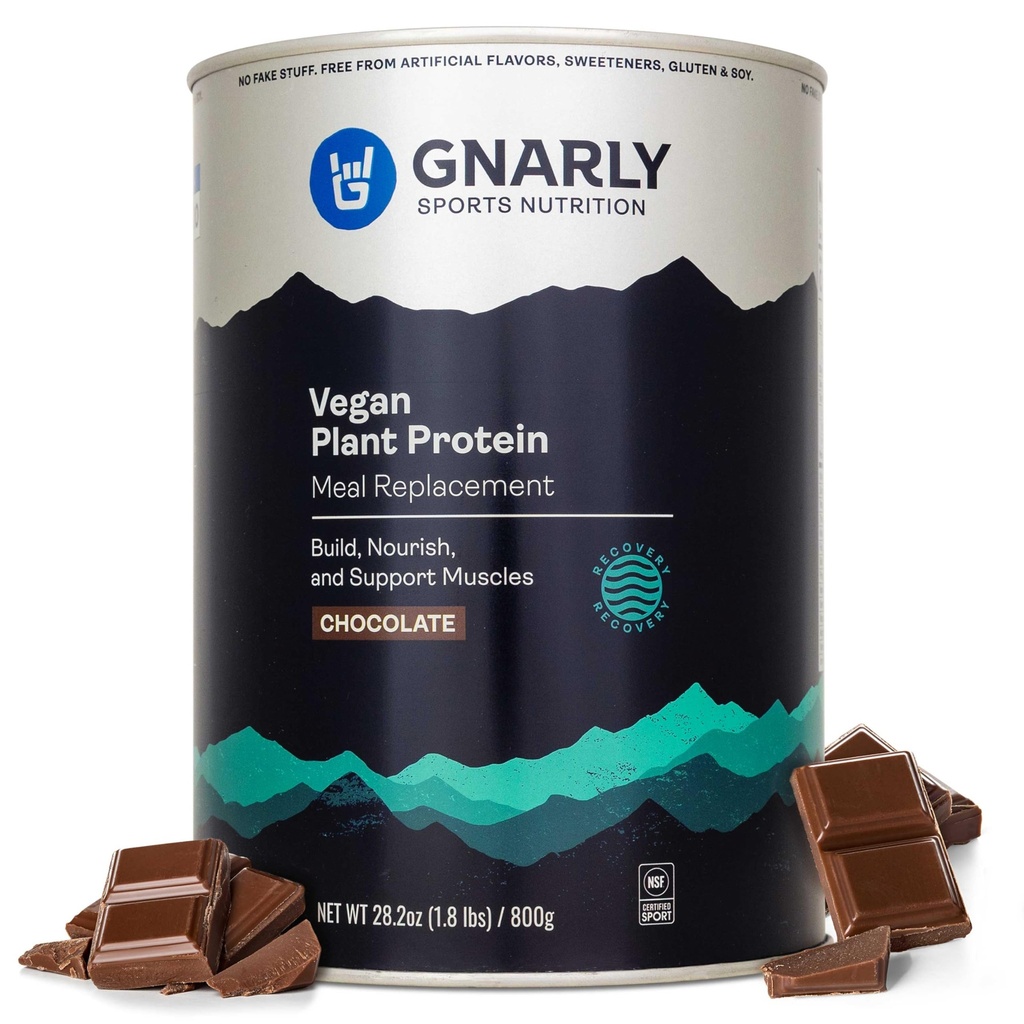 Gnarly Nutrition Vegan Plant Protein - 초콜릿 채식 단백질 분말, NSF 스포츠 인증 - 식사 교체, 일일 영양 부스트 - Lactose 무료 분말 - 초콜릿, 28.2 oz