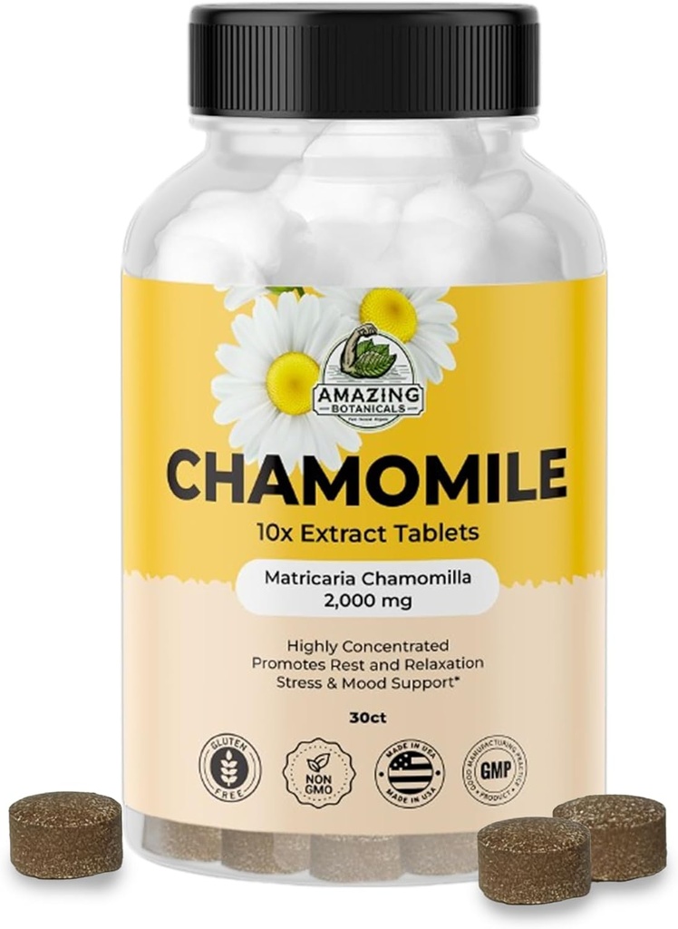 놀라운 식물 유기 Chamomile 추출물 정제 - Matricaria Chamomilla Plant 기반 보충 - 10x Extract 2000 MG 각각 - Relaxation 촉진 - 30 정제