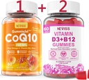 NEVISS 설탕 자유로운 CoQ10-250mg는 Gummies, 60Cts + Vegan 비타민 D3 5000IU & 메틸 B12 1000mcg Gummies, 120Cts를 채웠습니다