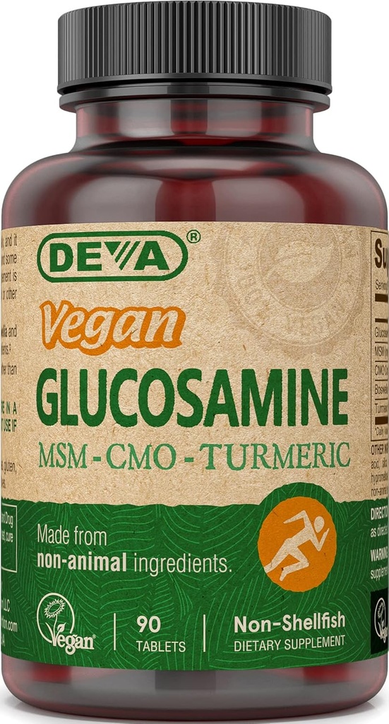 DEVA Vegan Glucosamine MSM & CMO, CMO의 심황 추출물, 비 동물성 성분을 가진 Boswellia 추출물, 90의 정제