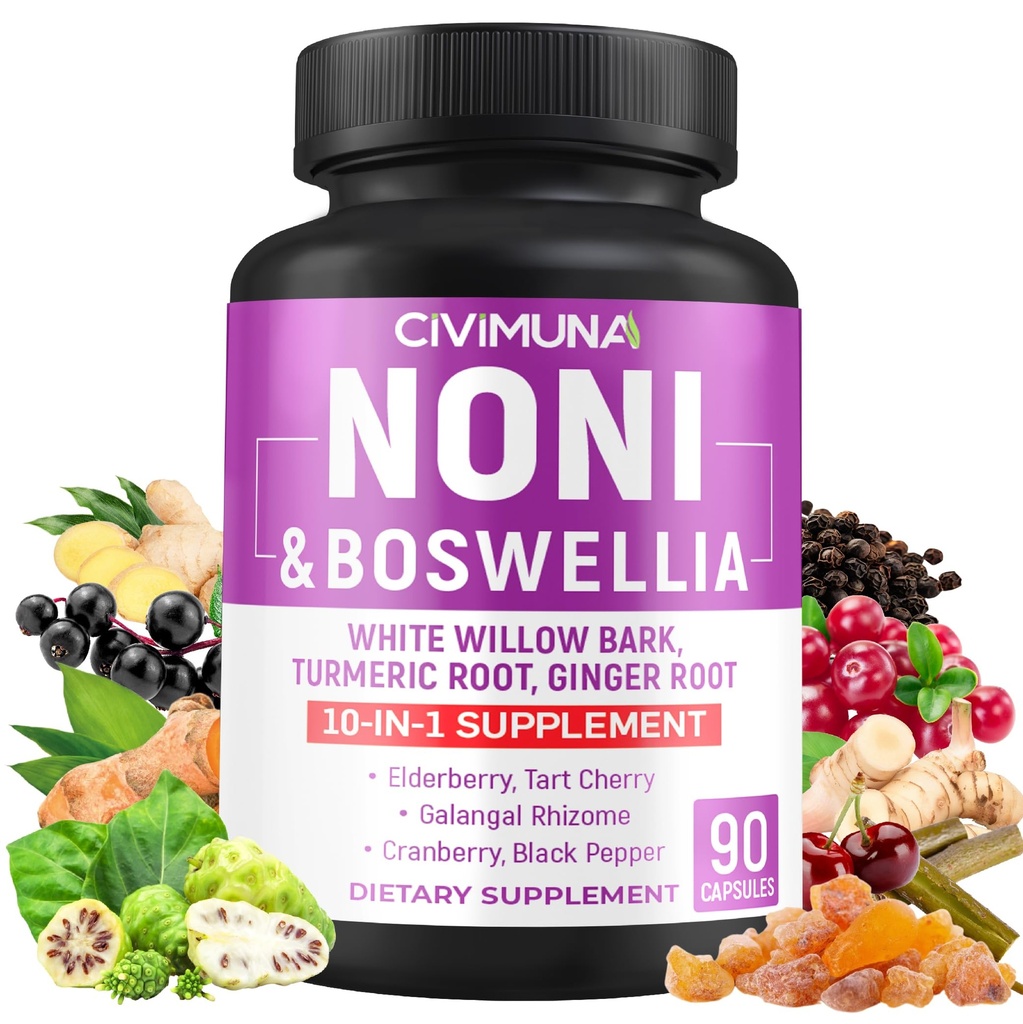 Boswellia, 백색 Willow Bark, Turmeric, Ginger 뿌리 및 더 많은 것을 가진 Noni 캡슐 - 3 달 공급을 위한 90의 캡슐