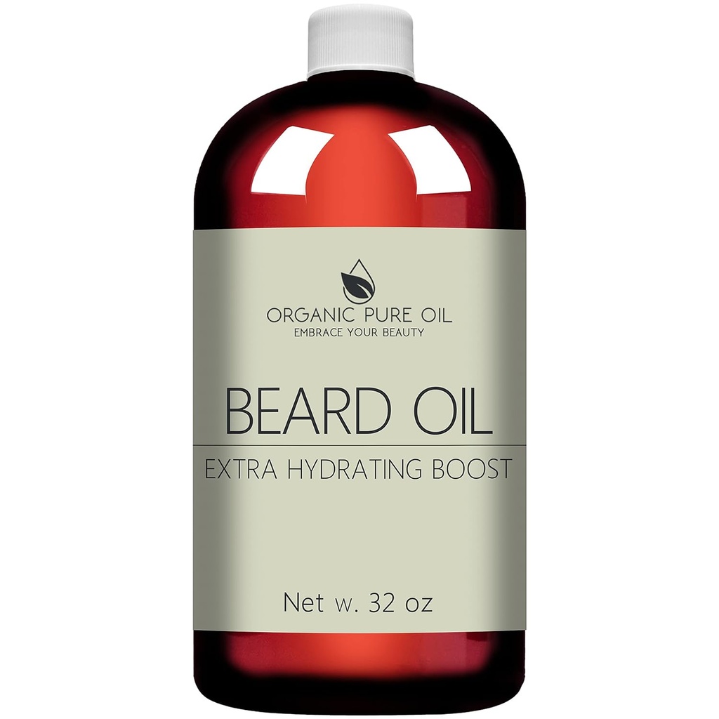 Unscented Beard Oil - 자연, 비 GMO, 얼굴 헤어 히팅 & 컨디셔닝 오일 블렌드 - 32 oz - 대량 크기, 성장 및 실크 스무디 부드러운 모발 촉진 - Jojoba, Argan & More