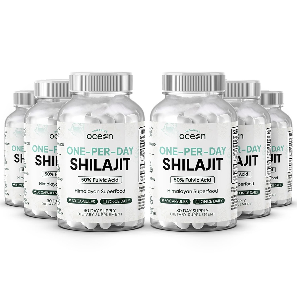 유기 대양 남자와 여자를 위한 1 달 일 Shilajit - 나이를 위한 자연적인과 유력한 Shilajit 보충교재, 뼈 힘, 호르몬 지원 및 더 많은 것 - 6개의 병 Shilajit 캡슐