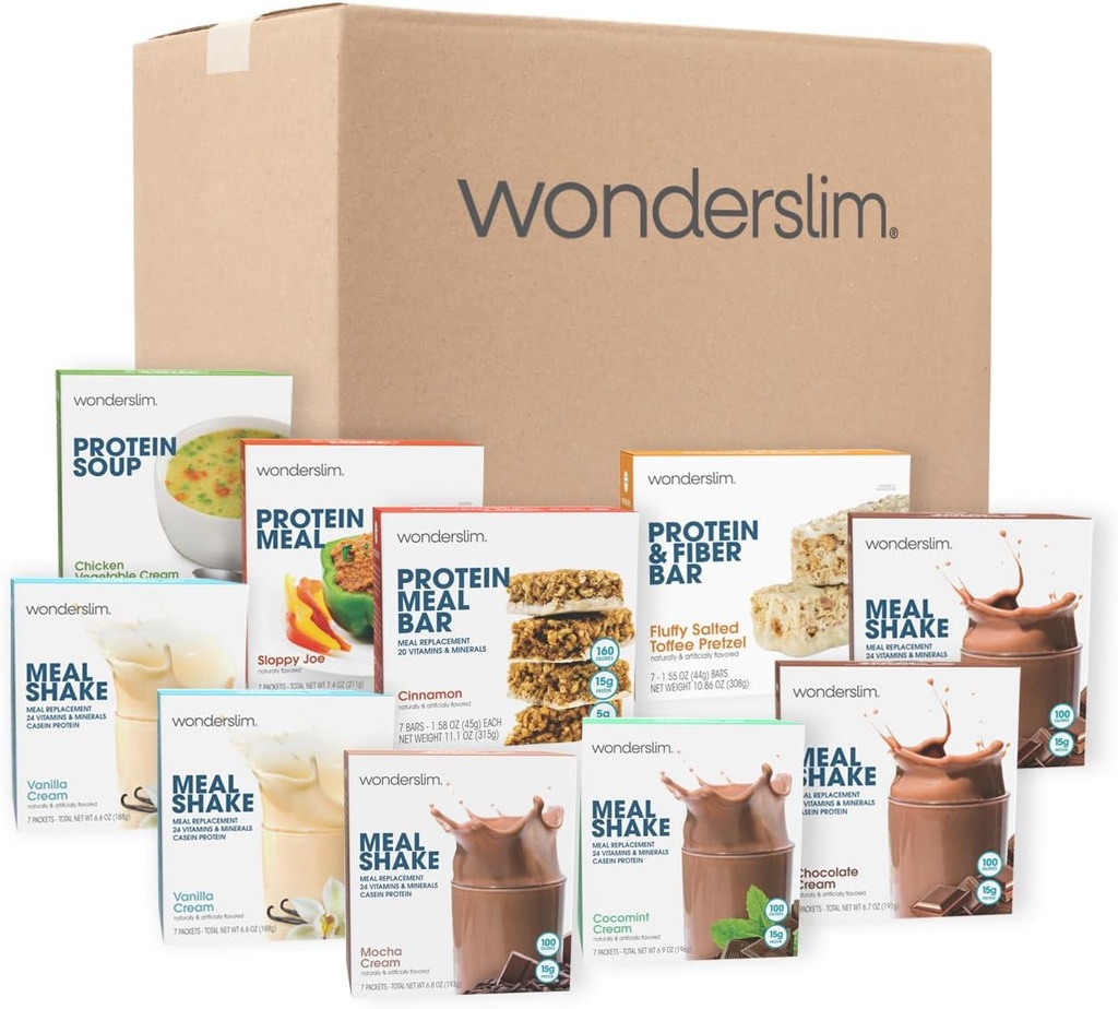 Wonderslim 2 Week 체중 감량 식사 키트 - 70 체중 감량을위한 다이어트 식품을 준비하고, 남성 및 여성을위한 예비 식사 및 간식, Long-Term Success를위한 내장 구조