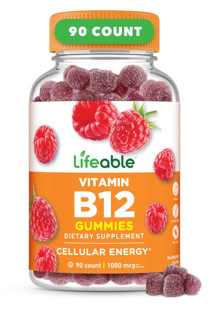 성인을 위한 Lifeable 비타민 B12 Gummies | 1000 mcg | 중대한 Tasting B12 비타민 | 비 GMO, Vegan B12 | 에너지와 대사 지원 | 90 Gummies