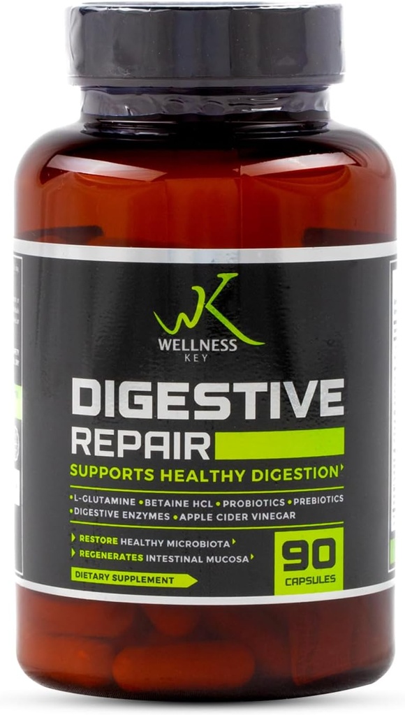 다이제스트 수리 5-in-1 plus 7 Digestive Enzymes and 6 Strains Probiotics with 3 Billion CFUs+Probiotic | 개량 구트 및 소화 | 자연적인 성분 | 30 일 | 90 캡슐 | 3/day