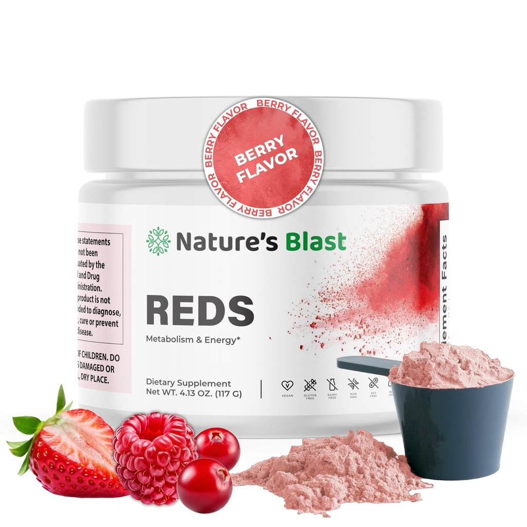 Reds - 23 Red Fruits, 4 Adaptogens, Probiotics & Enzymes와 Metabolism 및 Energy Superfood 파우더 - Vegan Antioxidant Blend, 1 병