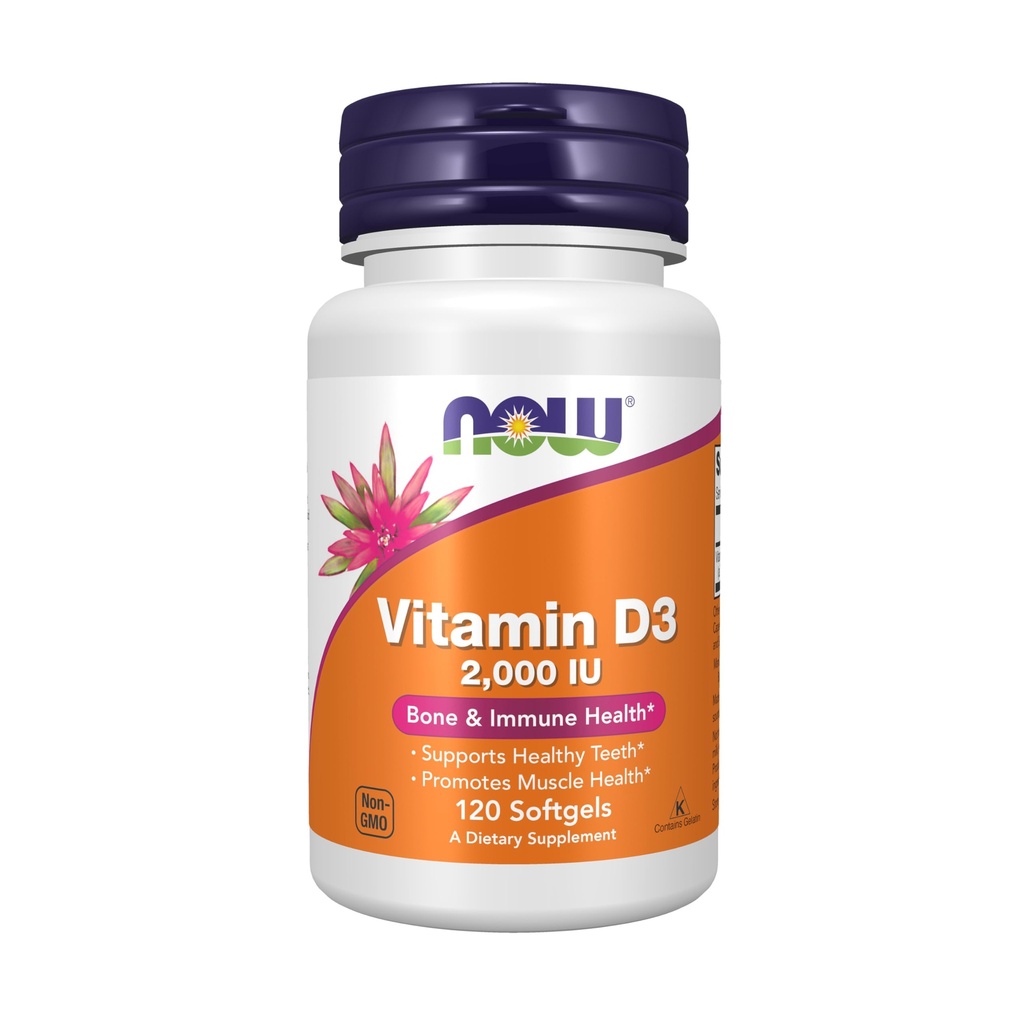 지금 식품 보충제, 비타민 D-3 2,000 IU, 높은 효능, 구조 지원 *, 120 Softgels