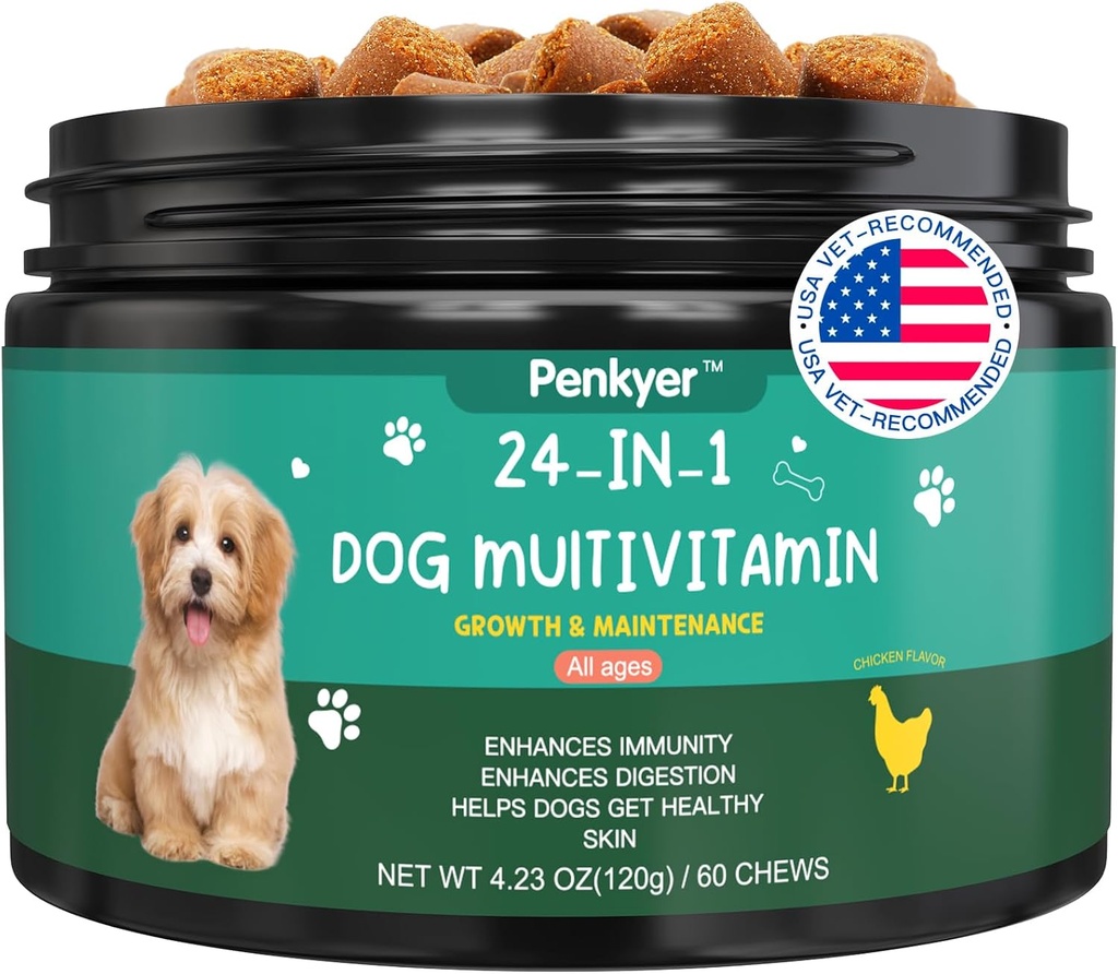 Dog Multivitamin Glucosamine Chondroitin Multivitamins Chews Puppy Treats Skin Coat Heart Health Pet Hip & Joint Support Supplements for Dog Immunity Mobility Energy
