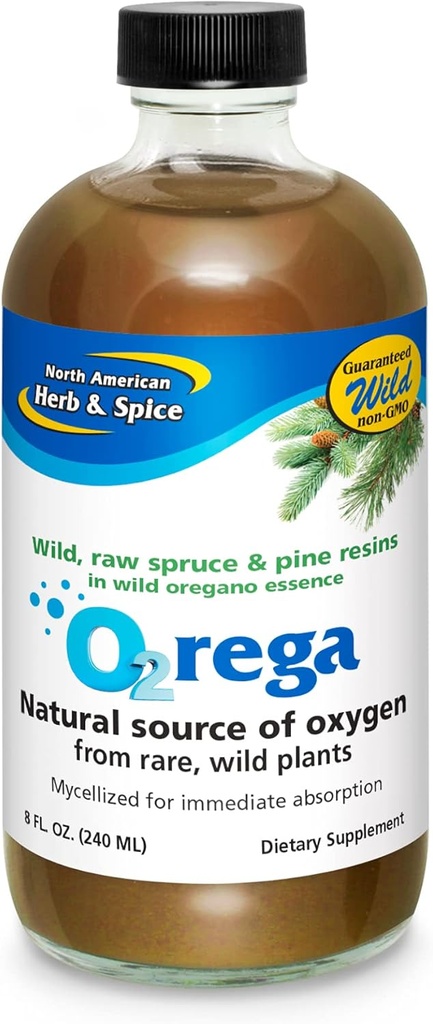 NORTH AMERICAN HERB & SPICE O2rega - 8 온스 - 산소의 천연 소스 - 에너지 레벨 지원 - P73 Oregano, Spruce & Pine - 최대 흡수를위한 Mycellized - Non-GMO - 16 서빙
