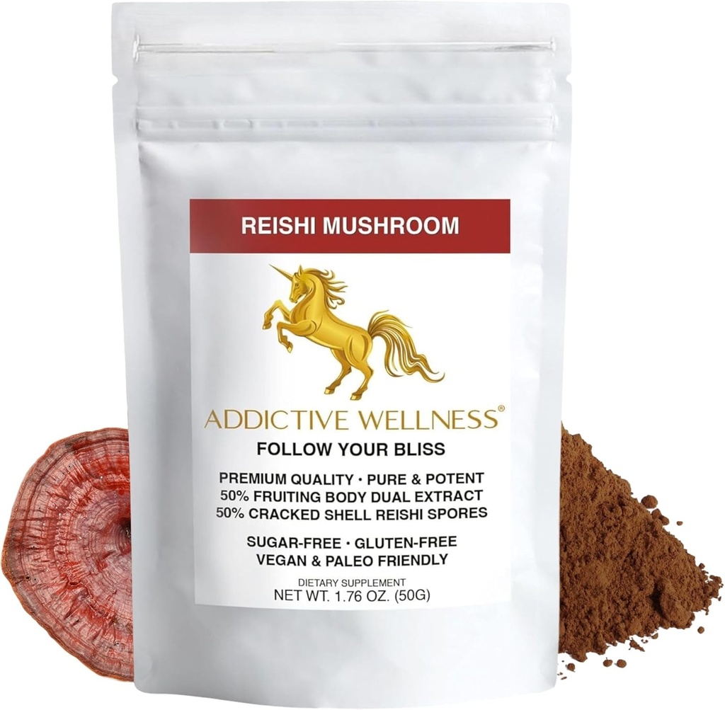 독보적인 웰빙 Reishi 버섯 추출물 분말 + 스포레스 (50/50 혼합) 나무 Grown 순수한 & 강력한 Wildcrafted Ganoderma 50g (1.76 oz)