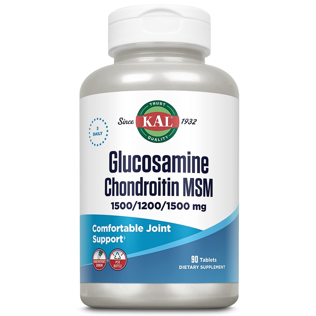 KAL 글루코사민 Chondroitin MSM, 여자와 남자를 위한 합동 지원 보충교재, 1500mg 글루코사민 황산염, 1200mg Chondroitin, 1500mg MSM, 급속한 Disintegration, 60 일 보증, 30의 서빙, 90의 정제