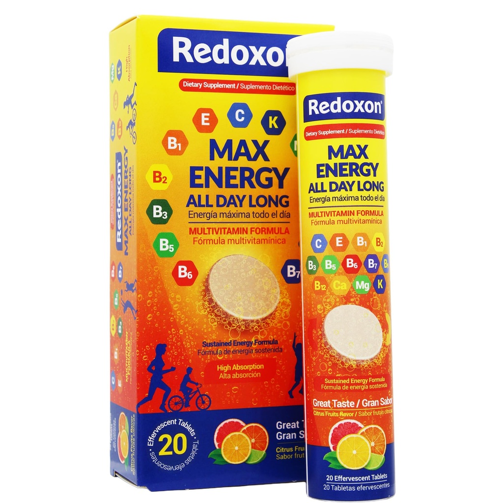 Redoxon 최대 에너지, 도움 지원 Inmune 체계, 감귤류 풍미, 20 Effervescent 정제, 2.82 Oz, 상자