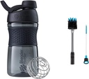 BlenderBottle SportMixer Shaker Bottle Perfect for Protein Shakes and Pre Workout, 20-Ounce, Black & 2-in-1 Shaker Bottle and Straw Cleaning Brush, 1 팩, 그레이