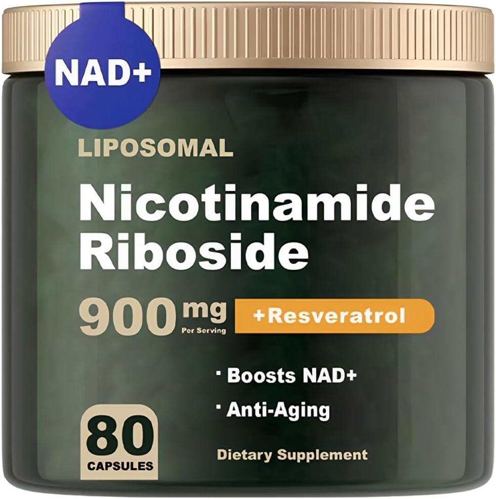 NAD 보충 - NAD 니코틴 아미드 Riboside 900 mg, Resveratrol, Quercetin - 노화 방지, 에너지, 초점을위한 NAD 보충 - 80 캡슐