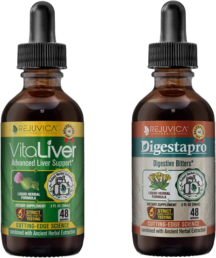 Rejuvica 건강 VitaLiver & DigestaPro - 고급 Liver & Digestion 지원 - 더 나은 흡수를위한 액체 배달 - 우유 이틀, Chanca Piedra, Artichoke, Dandelion & More!