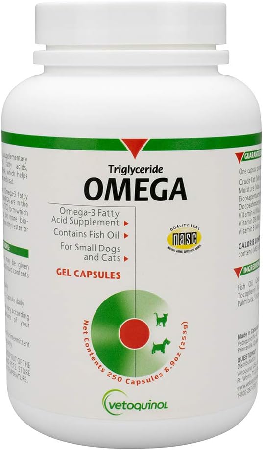 Vetoquinol Triglyceride Omega 3는 개와 고양이, EPA와 DHA를 가진 물고기 기름 보충교재, 피부, 외투, 합동 및 면역성 건강, 개를 위한 오메가 3 물고기 기름 및 250ct까지 고양이를 위한 물고기 기름을 승진시킵니다
