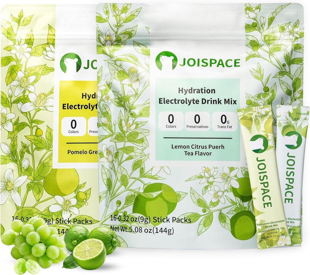 JOISPACE 전자 음료 믹스 티 폴리 페놀 | 패스트 히스 & 일렉트로스트 | 비 GMO, 비건, 글루텐 프리 | Pomelo Tea & Lemon Lime Tea, 32 서빙