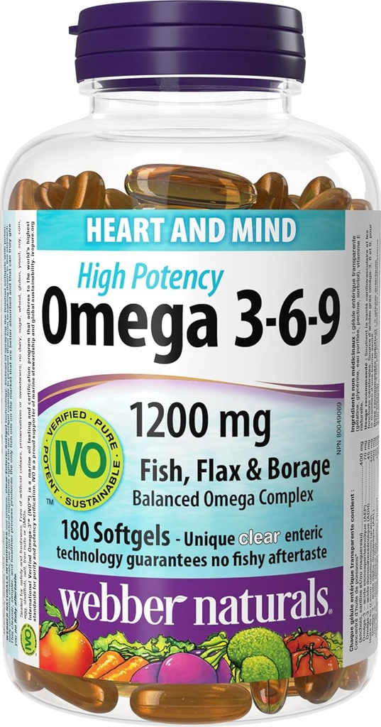 Webber Naturals 높은 효능 오메가 3-6-9, 180-Count