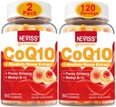 NEVISS 설탕 무료 CoQ10는 비타민 B12 1000mcg, Rhodiola Rosea 및 Panax Ginseng 추출물, 비타민 B6, Coenzyme Q10 보충교재, 2 팩을 가진 Gummies를 채웠습니다