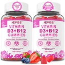 NEVISS 2Pack Vegan 비타민 D3 + 비타민 B12 Gummies, 높은 Potency D3 5000IU & 성인을 위한 1000 mcg 메틸을 섞는 B12, 비타민 D3 및 B12, 지원 뼈 건강, 면역 & 에너지 보충교재, 120 조사
